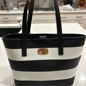 Michael Kors Black and White Striped Tote